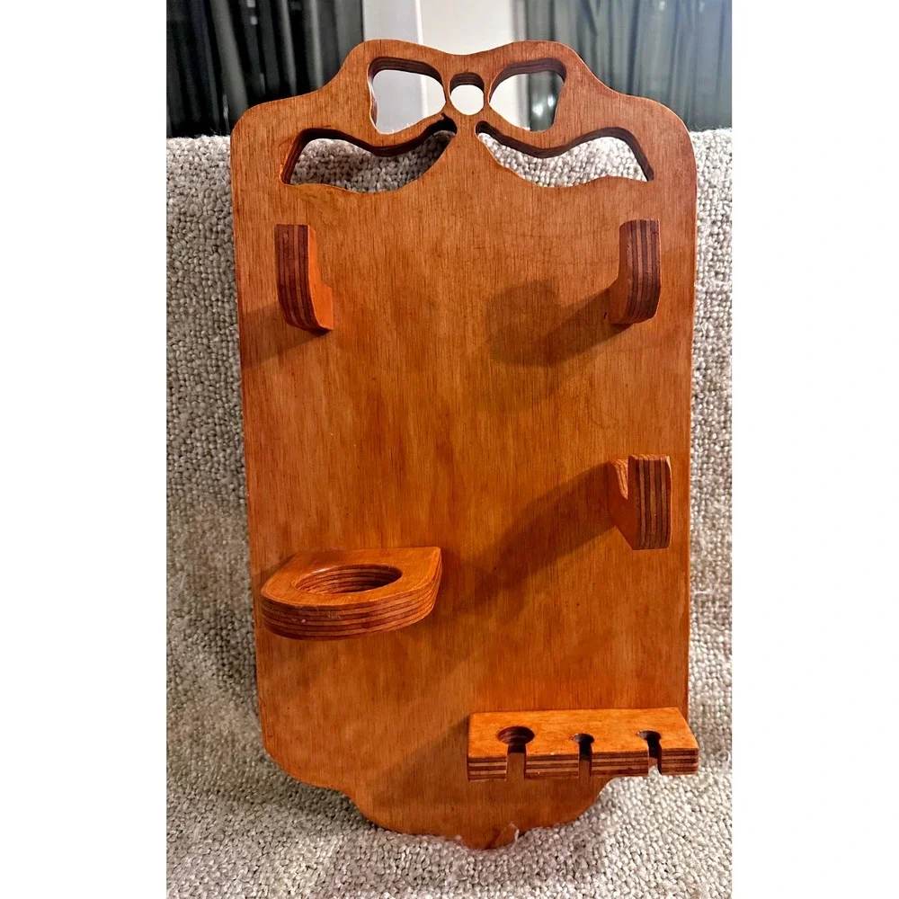 Brown Wood Wall Shelf/Rack with Bow Cutout/Spoon Display/Votive Holder/Hooks